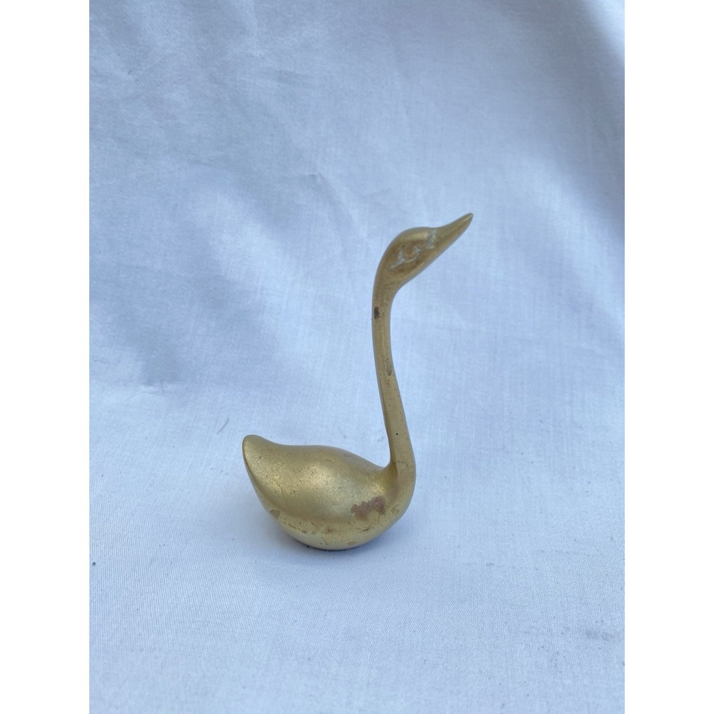 Vintage Mini Brass Swan Figurine Golden Bird Statue Home Decor Collectible